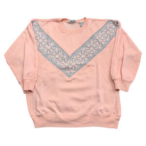 80's Pink V Shaped Knit Inlay Crewneck sweatshirt